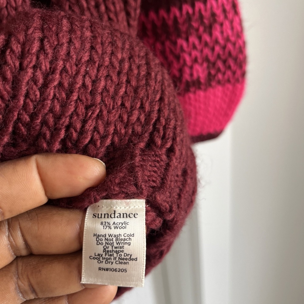 Sundance Chunky Knit Cardigan Sweater Burgundy Wool Blend Oversized L Preppy - Picture 14 of 16